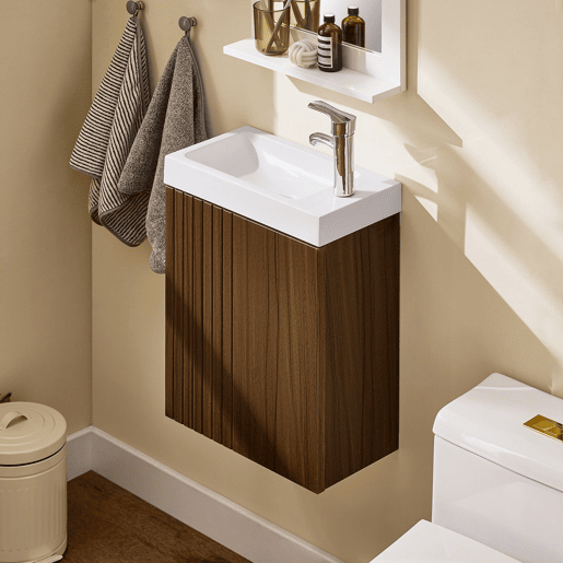 Armário de casa de banho suspenso sob o lavatório com 1 porta e 1 lavatório castanho 40 x 22 x 56 cm BZR196-BR SoBuy PT