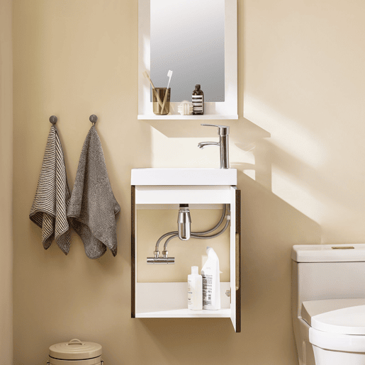 Armário de casa de banho suspenso sob o lavatório com 1 porta e 1 lavatório castanho 40 x 22 x 56 cm BZR196-BR SoBuy PT