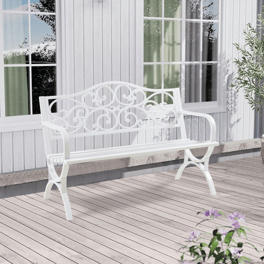 Banco de jardim Utav para 3 pessoas aço 127x53x79cm Branco casa.pro Banco de jardim Utav para 3 pessoas aço 127x53x79cm Branco casa.pro