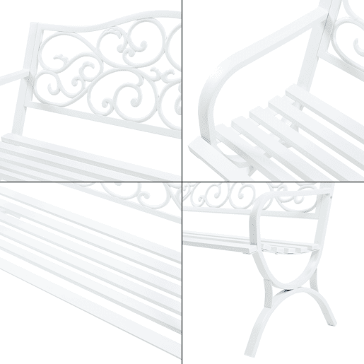 Banco de jardim Utav para 3 pessoas aço 127x53x79cm Branco casa.pro Banco de jardim Utav para 3 pessoas aço 127x53x79cm Branco casa.pro