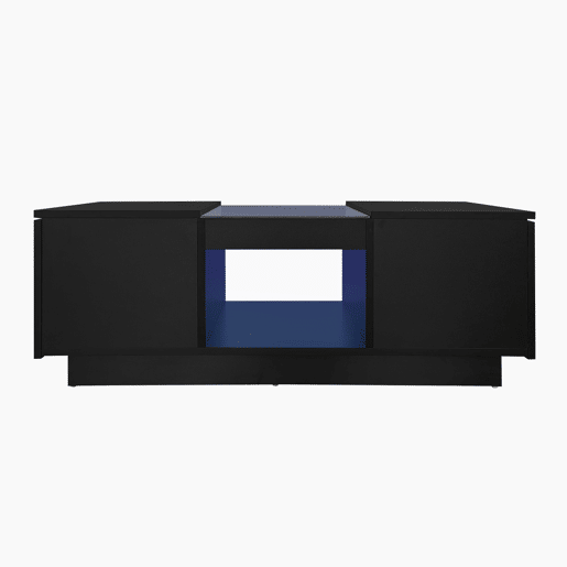Mesa de centro com LED - 2 gavetas e 1 compartimento aberto - Preto