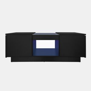 Mesa de centro com LED - 2 gavetas e 1 compartimento aberto - Preto