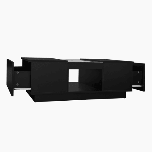 Mesa de centro com LED - 2 gavetas e 1 compartimento aberto - Preto