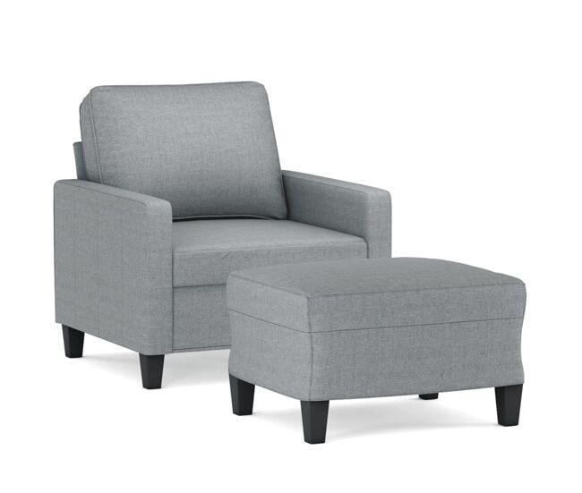 Vidaxl sillón con taburete tela gris claro 60 cm