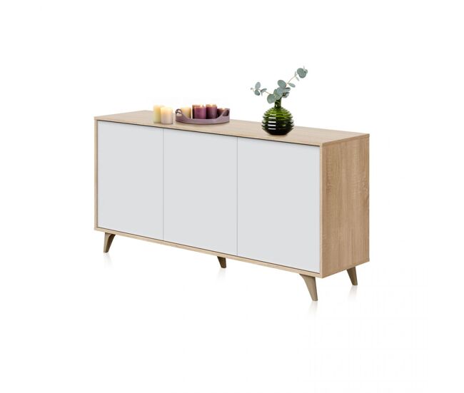 Aparador de 3 cajones con gran espacio de almacenamiento en blanco artik y roble canadian 154 cm lira blanco artik (blanco mate) - roble canadian 154