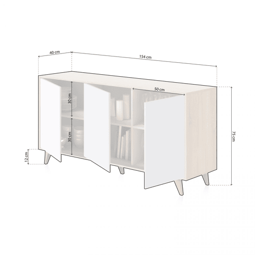 Aparador Lira Artik White (Branco mate) - Carvalho canadiano 154 x 75 x 40 cm