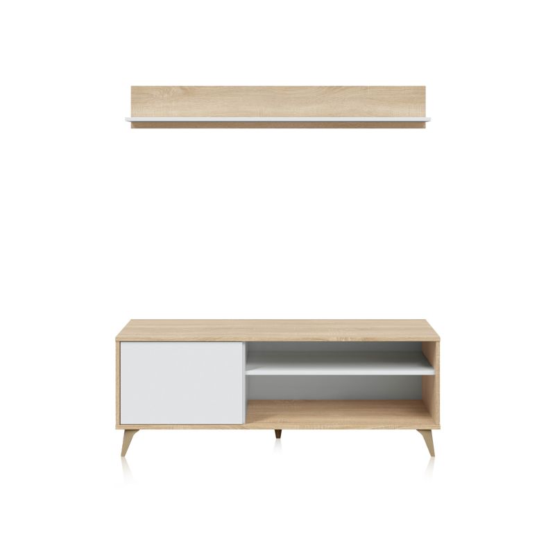 Mueble tv con estante lira blanco artik (blanco mate) - roble canadian 135 x 50 x 40 cm