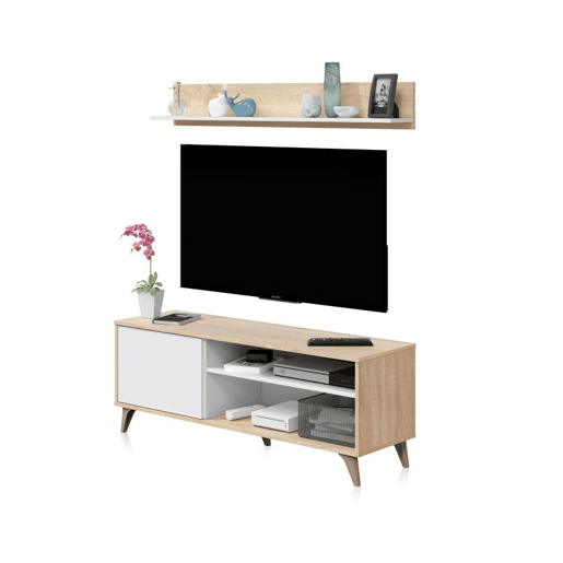 Armário para televisão com prateleira Lira Artik White (Branco mate) - Carvalho canadiano 135 x 50 x 40 cm
