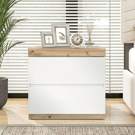 Mesa de cabeceira com 2 gavetas - Estilo escandinavo - Branco Mesa de cabeceira com 2 gavetas - Estilo escandinavo - Branco
