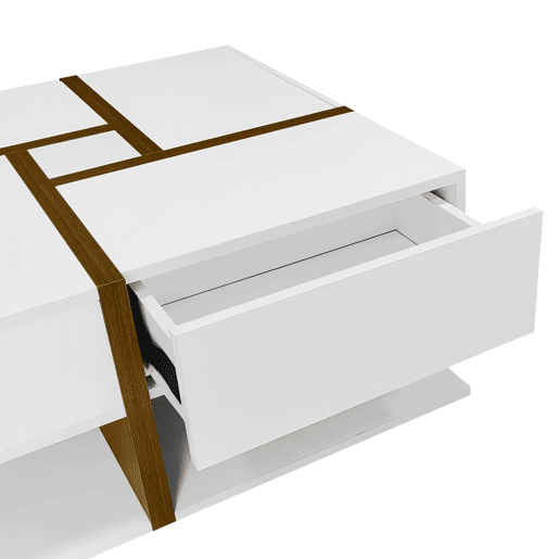 Mesa de centro - 4 gavetas - espaço de arrumação na parte inferior - 78x78x36cm - Branco e castanho