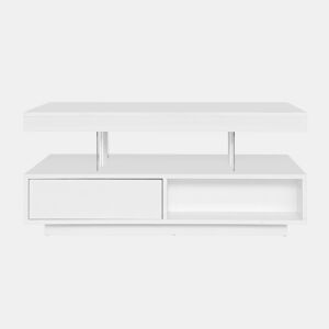 Mesa de centro com LED - gaveta aberta e compartimentos - Branco