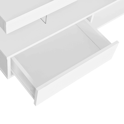 Mesa de centro com LED - gaveta aberta e compartimentos - Branco