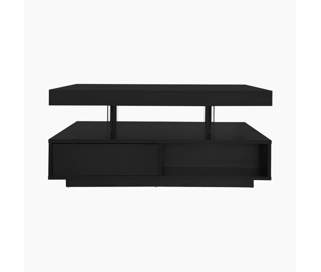 Mesa de centro con led - cajón y compartimentos abiertos - negro