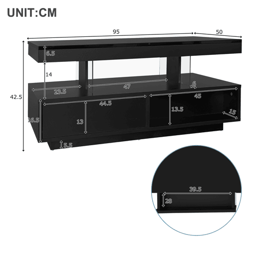 Mesa de centro com LED - gaveta e compartimentos abertos - Preto Mesa de centro com LED - gaveta e compartimentos abertos - Preto