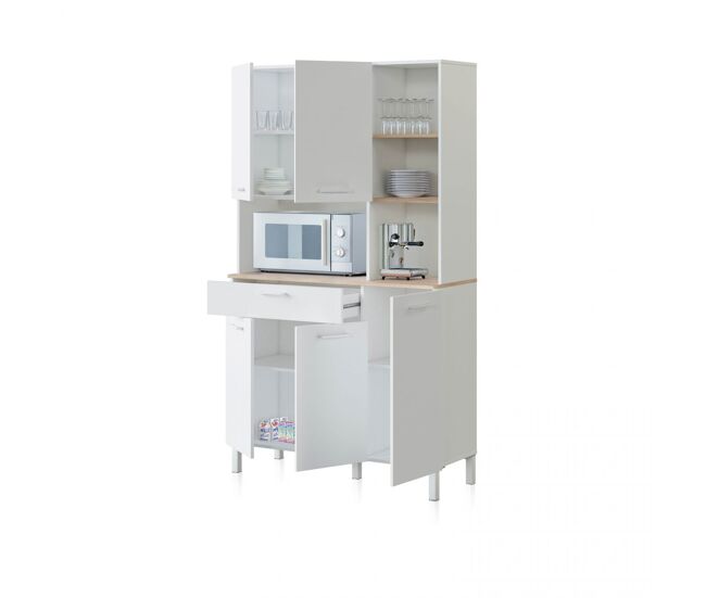 Alacena de cocina con 5 puertas y 1 cajón en blanco artik y roble canadian 108x186 cm Colin Blanco Artik (Blanco Mate) - Roble Canadian 108 x 186 x 4