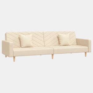 vidaXL Sofá-cama 2 lugares com duas almofadas tecido cor creme