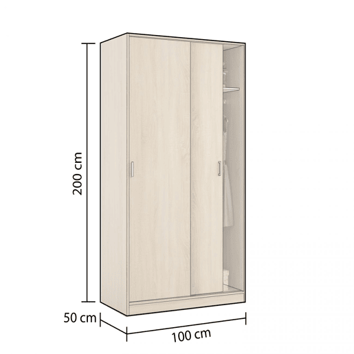 Roupeiro Lenor 2 portas de correr Carvalho canadiano 100 x 200 x 50 cm