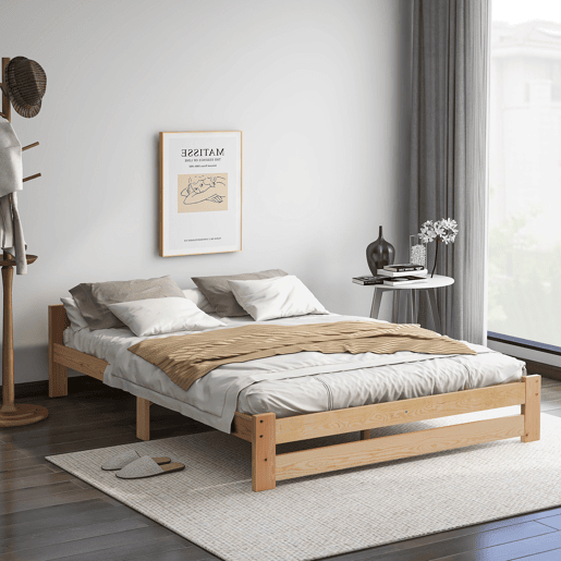 Cama de casal de madeira maciça 140x200cm,natural