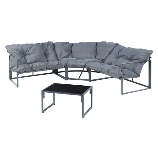 Conjunto de mobiliário de jardim Karg mesa + sofá Cinzento escuro casa.pro