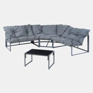 Conjunto de mobiliário de jardim Karg mesa + sofá Cinzento escuro casa.pro