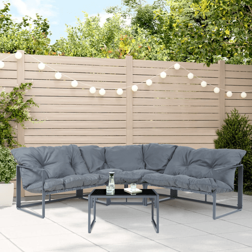 Conjunto de mobiliário de jardim Karg mesa + sofá Cinzento escuro casa.pro
