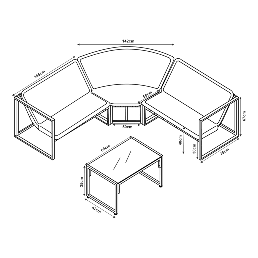 Conjunto de mobiliário de jardim Karg mesa + sofá Cinzento escuro casa.pro