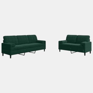 vidaXL 2 pcs conjunto sofás com almofadões e rolos veludo verde-escuro