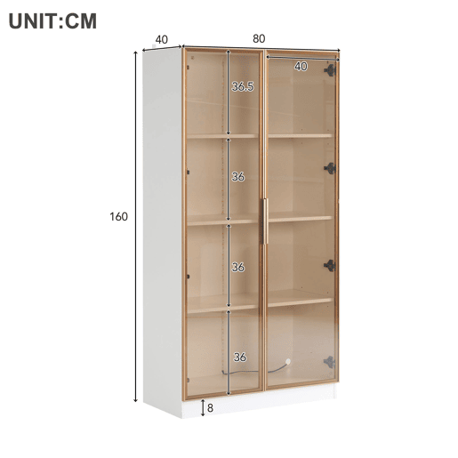 Vitrina moderna com luzes LED em 16 cores - A. 160 cm - 2 portas com prateleiras extraíveis - Transparente