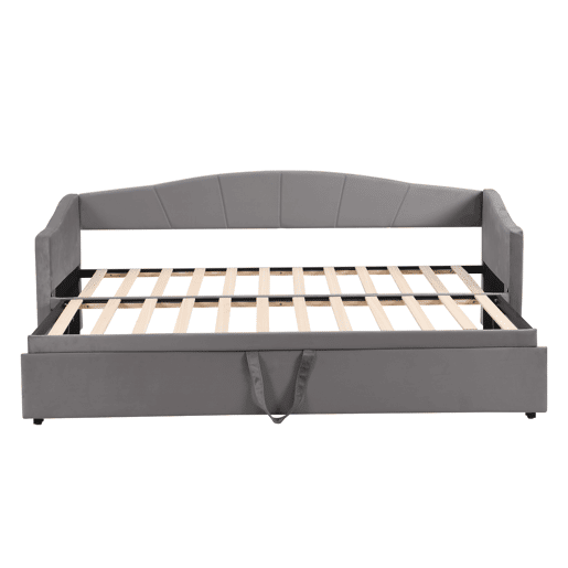 Cama com gavetão de veludo 180x200 cm - estrado de ripas - cinzento