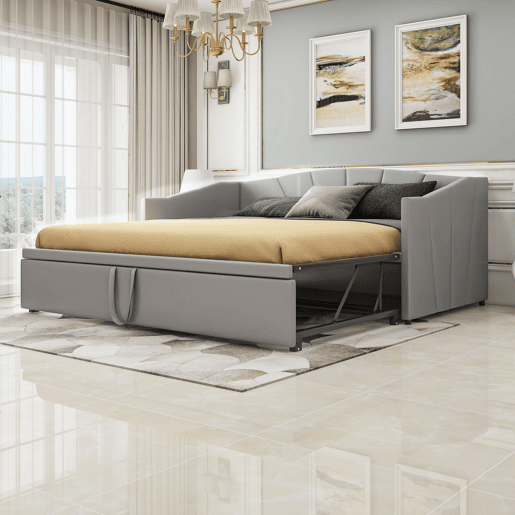 Cama com gavetão de veludo 180x200 cm - estrado de ripas - cinzento