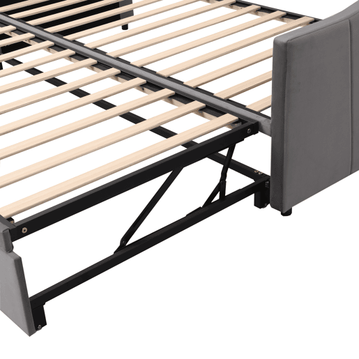 Cama com gavetão de veludo 180x200 cm - estrado de ripas - cinzento