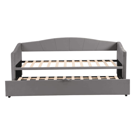 Cama com gavetão de veludo 180x200 cm - estrado de ripas - cinzento