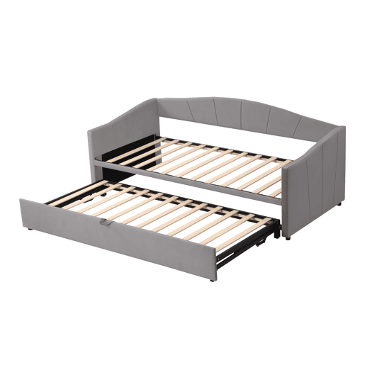 Cama com gavetão de veludo 180x200 cm - estrado de ripas - cinzento