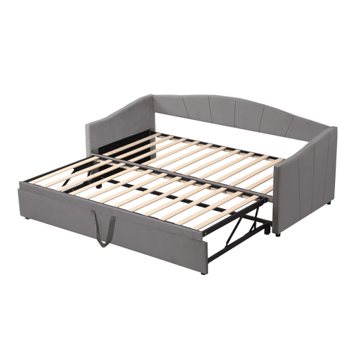 Cama com gavetão de veludo 180x200 cm - estrado de ripas - cinzento