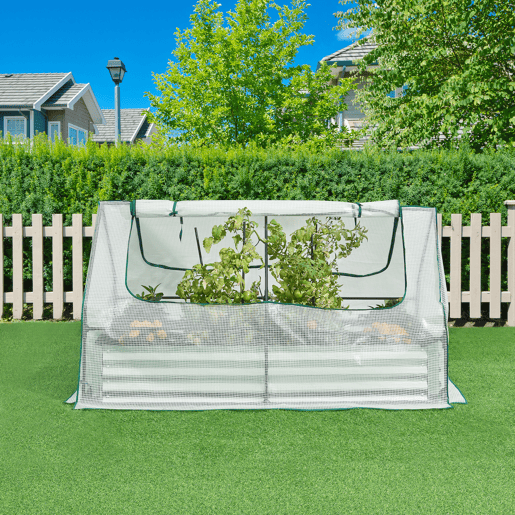 Canteiro de jardim elevado Balsorano com estufa 186x96x98 cm - Branco en.casa