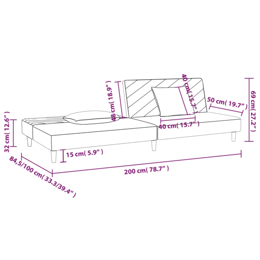 vidaXL Sofá-cama 2 lugares com duas almofadas tecido cinzento-claro
