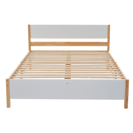Cama de casal de madera de pino 140x200cm,branco+natural
