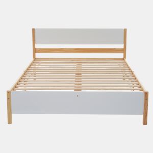 Cama de casal de madera de pino 140x200cm,branco+natural