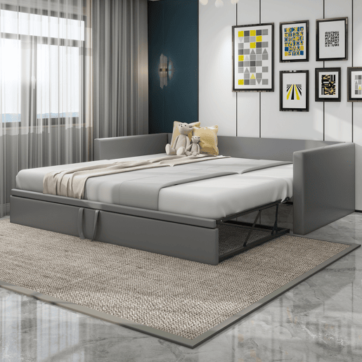 Cama de rodízio de veludo com estrado de ripas - 90180x200cm - Cinzento claro