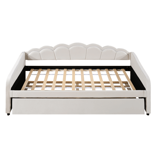 Cama divã com LED 90x200cm + cama com gavetão 90x190cm - estofo em tecido de veludo - Bege (colchão não incluído)