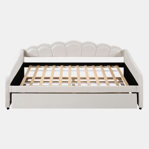 Cama divã com LED 90x200cm + cama com gavetão 90x190cm - estofo em tecido de veludo - Bege (colchão não incluído)