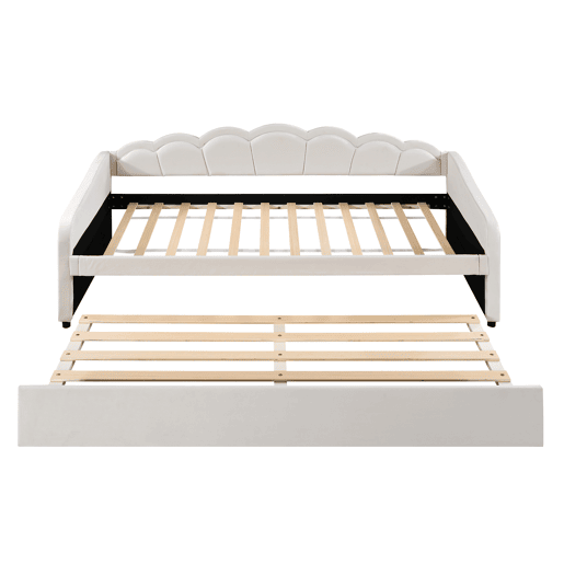 Cama divã com LED 90x200cm + cama com gavetão 90x190cm - estofo em tecido de veludo - Bege (colchão não incluído)