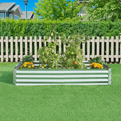 Canteiro de plantação elevado Celano aço 180x90x30cm Prata en.casa
