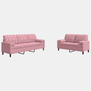 vidaXL 2 pcs conjunto de sofás com almofadões e rolos veludo rosa