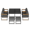 Conjunto de mesa e cadeiras de jardim de madeira de acácia 7 peças com 1 mesa,4 cadeiras e 2 bancos,preto