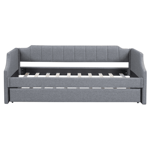 Cama de rodízio 90x190200cm em tecido de linho - com estrado de molas - Cinzento