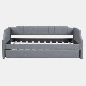 Cama de rodízio 90x190200cm em tecido de linho - com estrado de molas - Cinzento