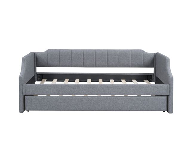 Cama nido 90x190/200cm en tejido de lino - con somier - gris
