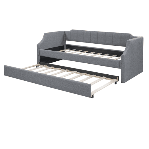 Cama de rodízio 90x190200cm em tecido de linho - com estrado de molas - Cinzento
