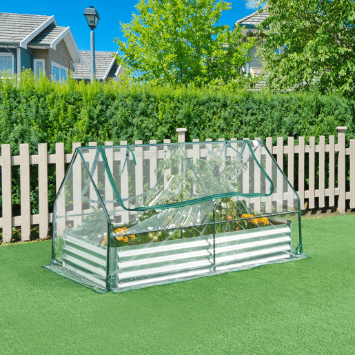 Canteiro de jardim elevado Balsorano com estufa 186x96x98 cm - Transparente en.casa